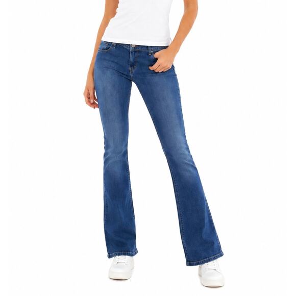 Levi's Denim - Levi’s 518 Superlow Bootcut Jeans Blue Wash Yellow Stitching Juniors 15M